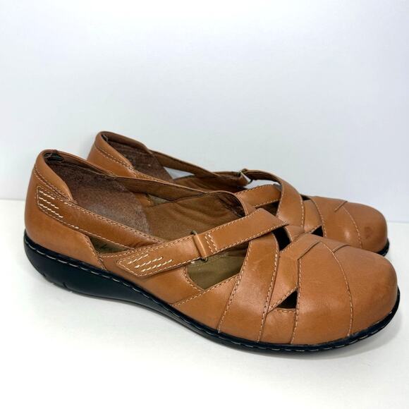 Clarks Bendables Mary Jane Flats Size 8.5W Brown Leather - Picture 2 of 8